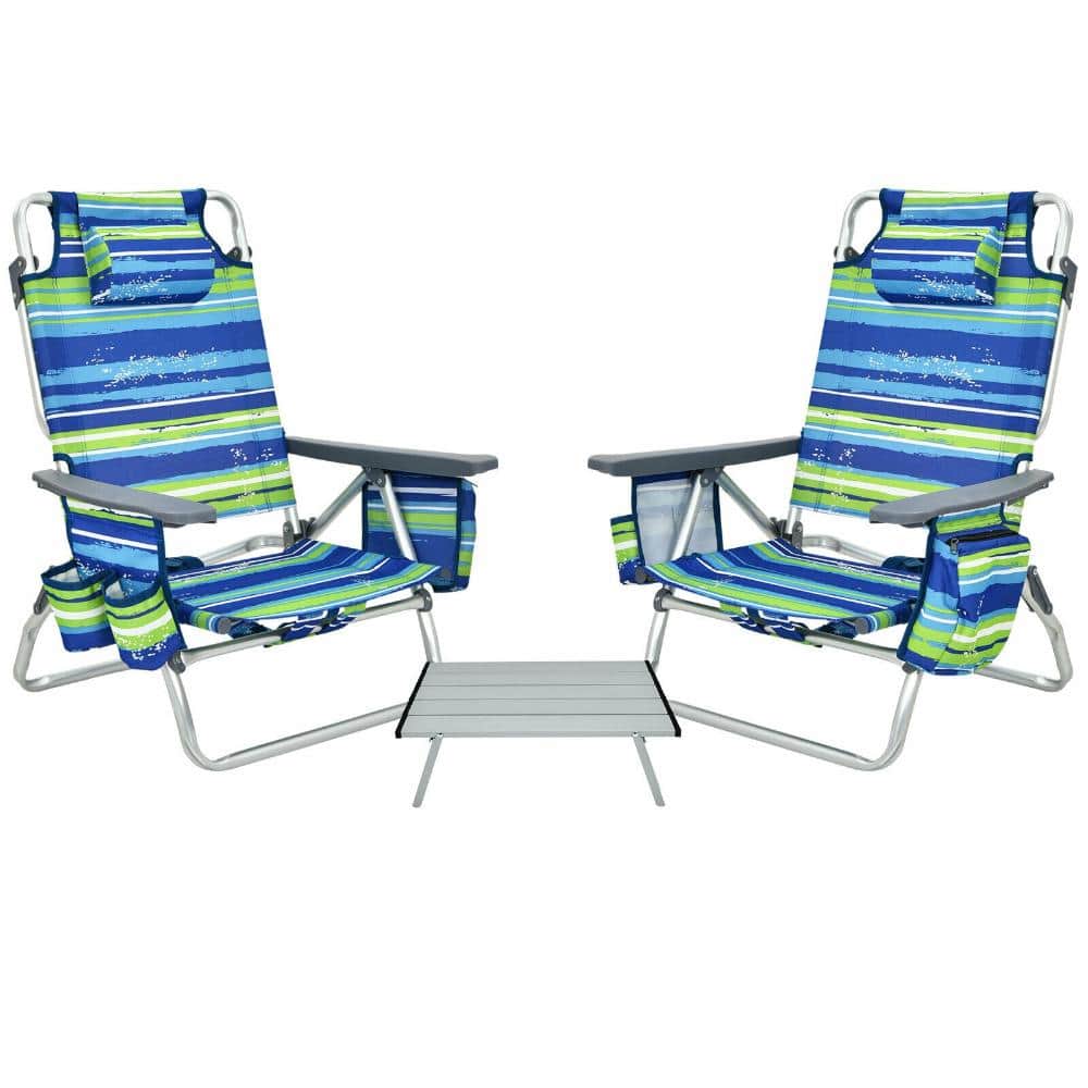 3-Piece Aluminum Folding Beach Reclining Chair Set with Side Table, Backpack Straps and 300 lb. Capacity, Blue price history on PriceWatchPro