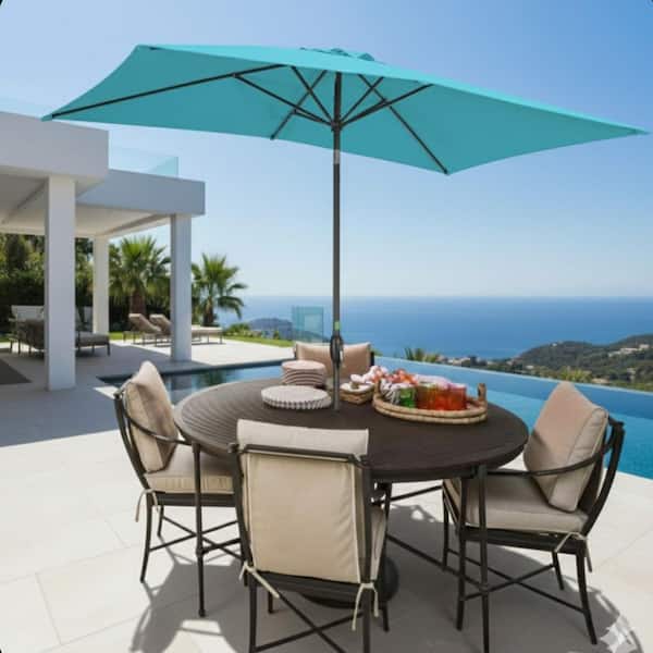 images of patio furniture turquoise umbrella Kingdom Double-sided Patio with Base Umbrella Diameter Patio Kingdom 10FT Solar Umbrella