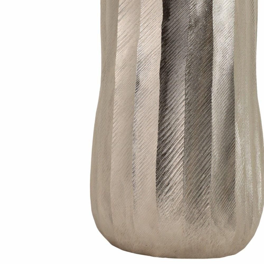 Tall Silver Etched Metal Decorative Floor Vase