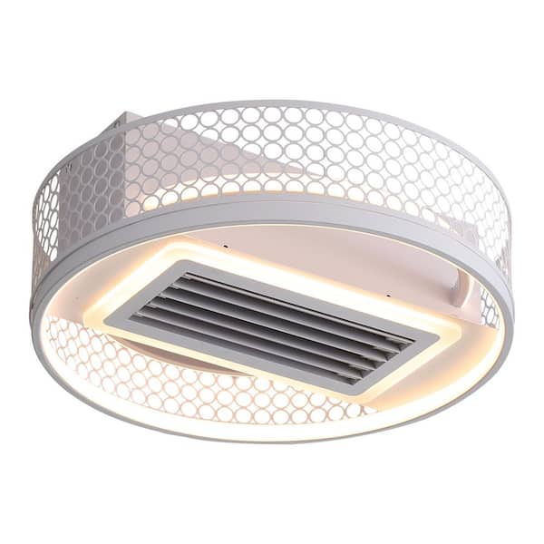 OLUZO 20 in. Indoor Modern White Bladeless Ceiling Fan with LED Light, Adjustable 6-Wind Speeds, Reversible Inverter Motor