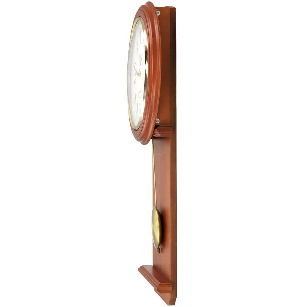 Olivia 24.5" Cherry Wood Round Pendulum Wall Clock