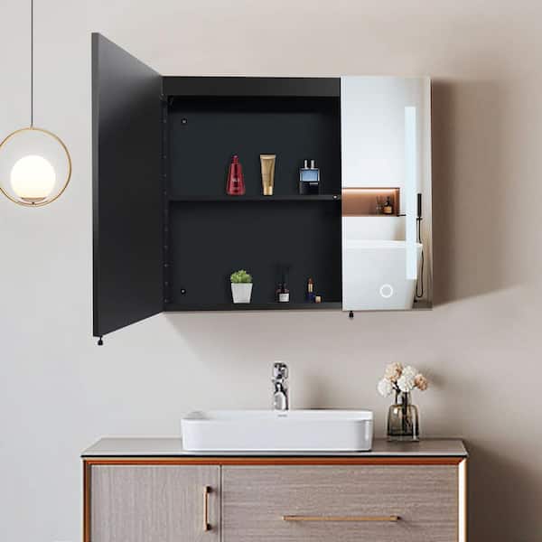 Tenleaf 36 in. W x 26 in. H Rectangular Metal Medicine Cabinet with Mirror, Mirror Cabinet with LED Lights and Defog Function