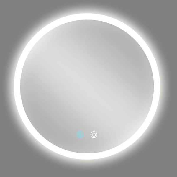 Baily 24 in. W x 24 in. H Round Frameless Wall Bathroom Vanity Mirror in Silver
