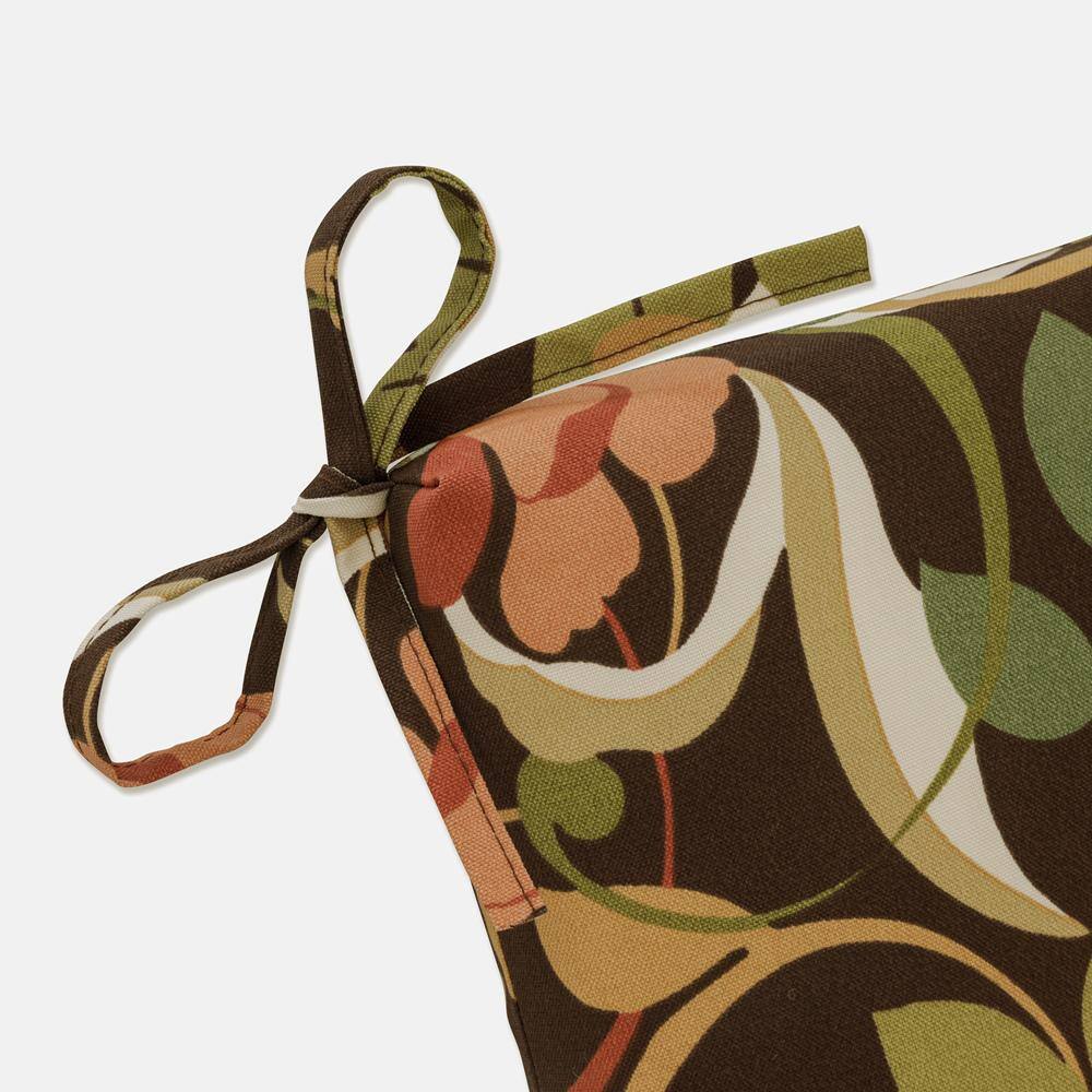 Botanical Brown and Green Polyester Outdoor Chaise Lounge Cushion