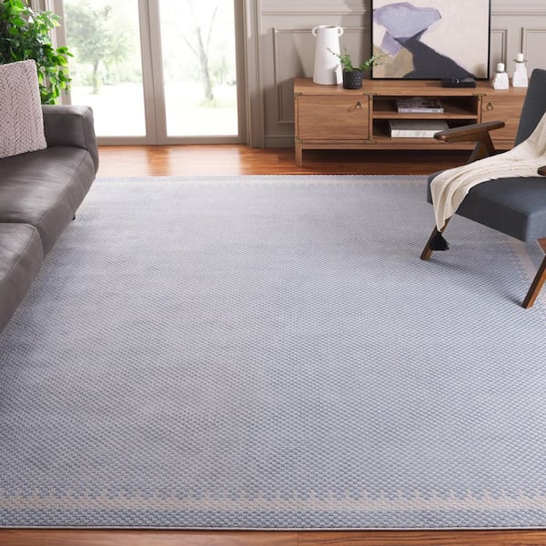 Continental 5 ft. x 5 ft. Blue/Beige Border Latticework Square Area Rug