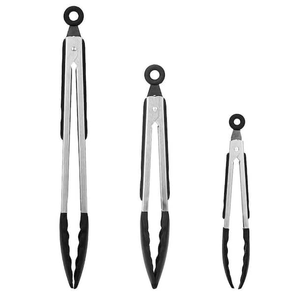 3Pcs Stainless Steel Kitchen Tongs Silicone Tips BPA Free Heat Resistant 600°F