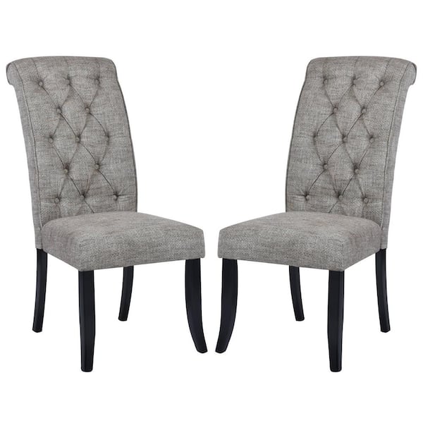Furniturer Wilona Dark Grey Upholstered, High Back Dark Wood Dining Chairs