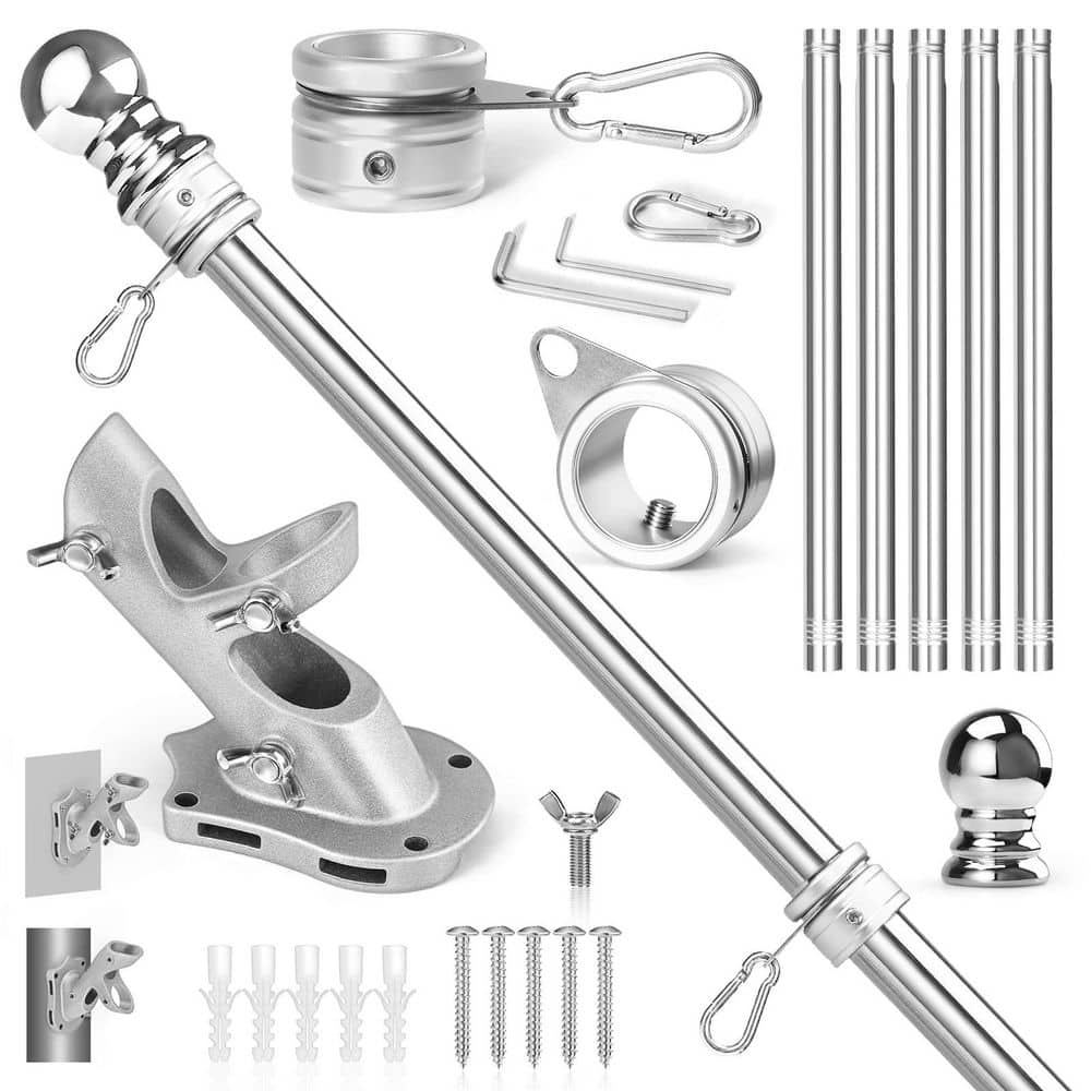 6 ft. Stainless Steel Flag Pole Kit with 360 Rotating Rings and Adjustable 