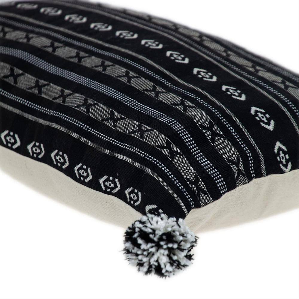 Raven Black and White Cotton Embroidered Throw Pillow