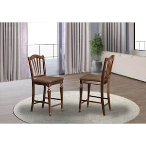 Mahogany Linen Fabric Upholstered Wood Chairs With Cushion, Set of 2