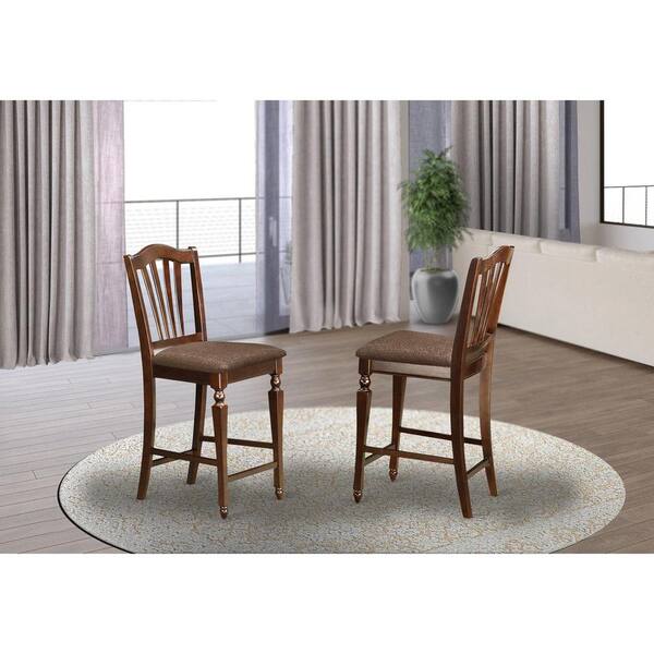 East West Furniture Mahogany Linen Fabric Upholstered Wood Chairs With Cushion, Set of 2