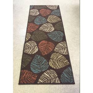 Multi Leaves Design Brown Color 2 ' Width x 7' Your Choice Length Slip Resistant Rubber Stair Runner