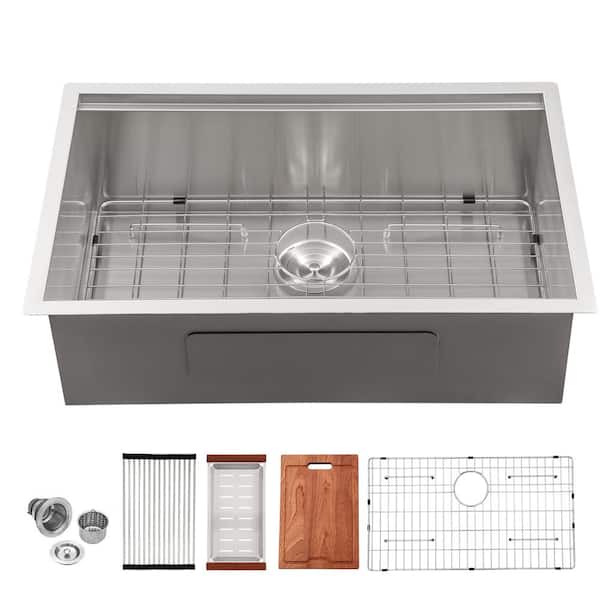 Sarlai 16-Guage Stainless Steel 30 in. Single Bowl Undermount Workstation Kitchen Sink with All Accessories
