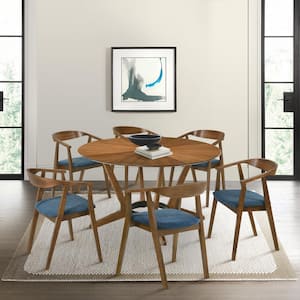 Santana 7-Piece Round Wood Top Blue Dining Set