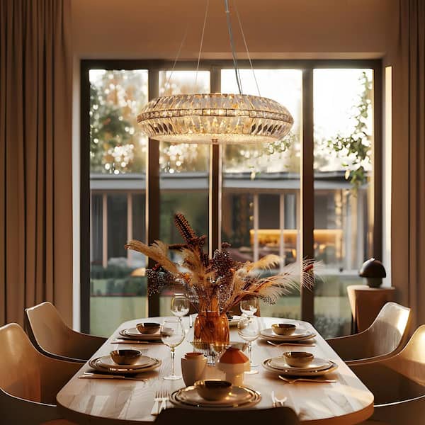 Modern 9-Light Plated Brass Island Chandelier with Glam Crystal Shade for Living Room, No Bulb Included