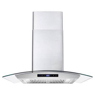 Curved Glass Range Hood Ducted Exhaust Vent LED Lighting 24" Stainless Steel 