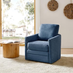 Lauren INDIGO Transitional Wooden Upholstered Living Room Swivel Chair with Metal Base