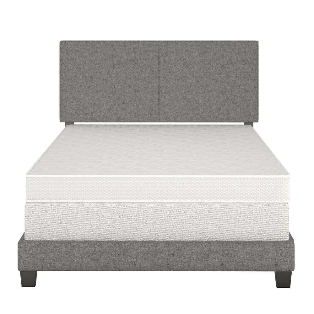 Sleek Milan Gray Linen Upholstered Queen Platform Bed with Tufted Headboard