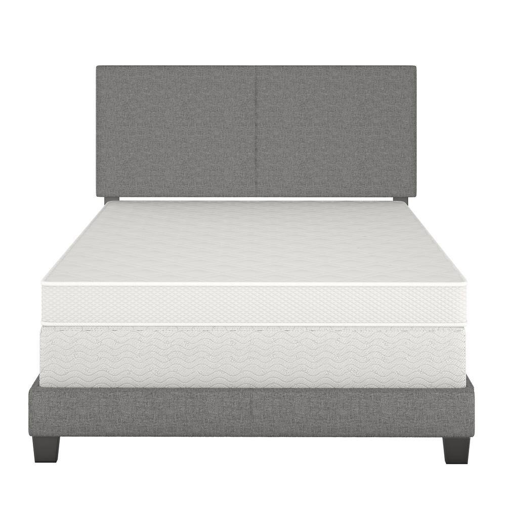 Twin Gray Linen Upholstered Platform Bed with Sleek Headboard