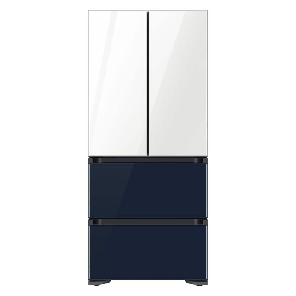 Samsung 17.3 cu. ft. Kimchi and Beverage 4-Door French Door Refrigerator in Clean Navy and White, White Glass and Navy
