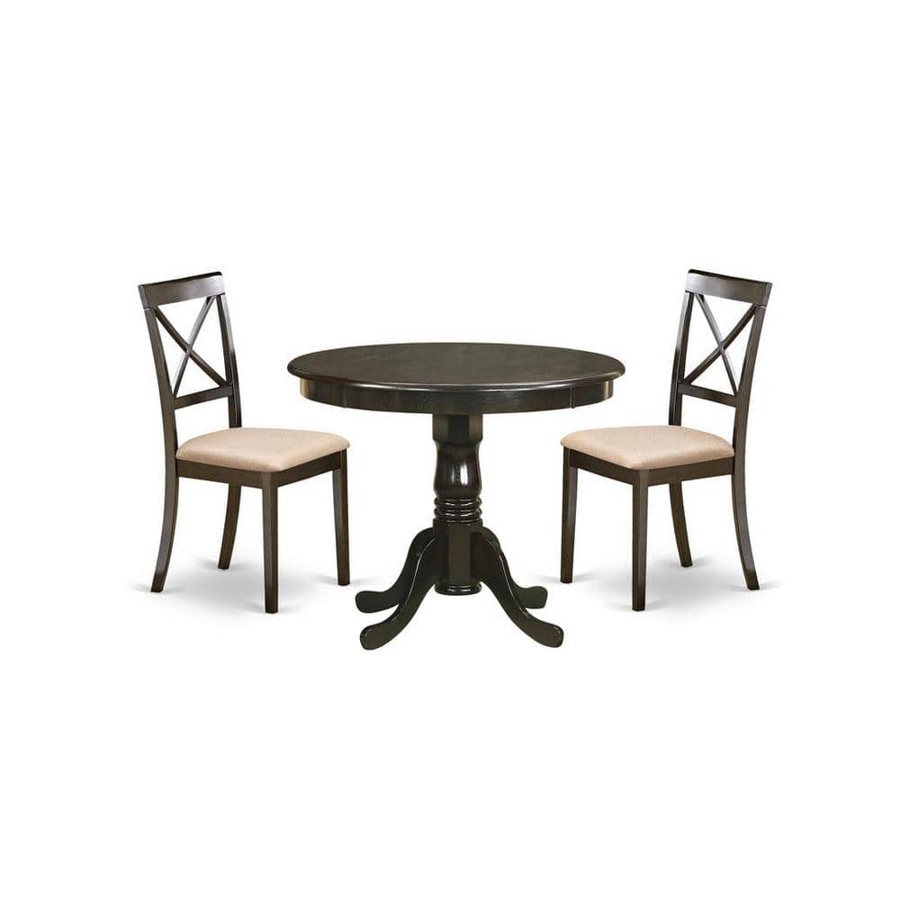 Cappuccino Round Wood Dining Table with 2 Lattice Back Chairs