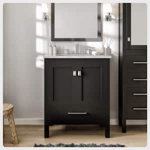 Aberdeen 30 in. W x 22 in. D x 35 in. H Bath Vanity in Espresso with White Carrara Marble Top with White Sinks