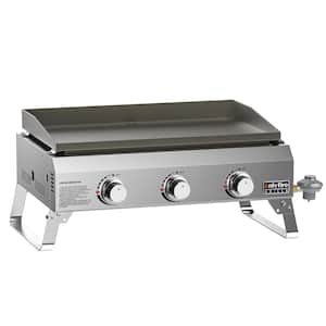 3-Burner Portable Propane Gas Grill Griddle in Silver for Outdoor Cooking Kitchen or Tailgating RV