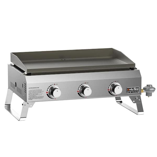 Hitechluxe 3-Burner Portable Propane Gas Grill Griddle in Silver for Outdoor Cooking Kitchen or Tailgating RV