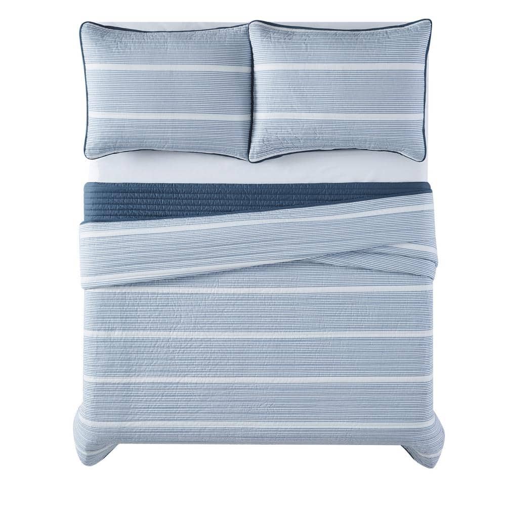 Niari Blue Cotton Twin XL Reversible Quilt Set
