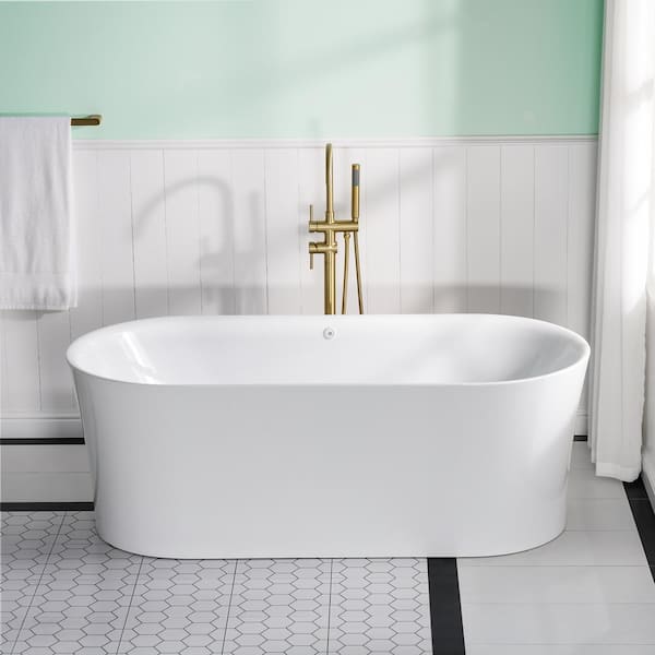 67 in. x 31.5 in. Freestanding Air Soaking Bathtub with Chrome Center Drain in White, Air Bubble Massage, LED Lighting