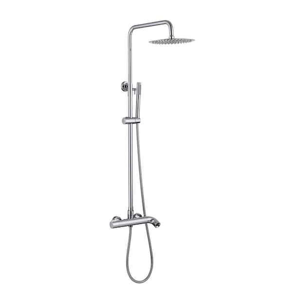 3-Spray Wall Bar Shower Kit Shower Set with Hand Shower and 180° Rotating 1.5 GPM Tub Faucet in Polished Chrome