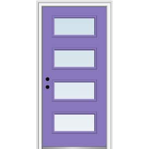 32 in. x 80 in. Celeste Right-Hand Inswing 4-Lite Clear Low-E Glass Painted Steel Prehung Front Door on 6-9/16 in. Frame