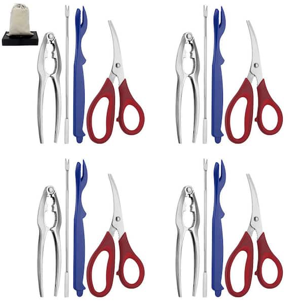 17 Piece Zinc Alloy Stainless Steel Plastic Seafood Tools Set Crab Crackers Lobster Scissors Shelling Kit
