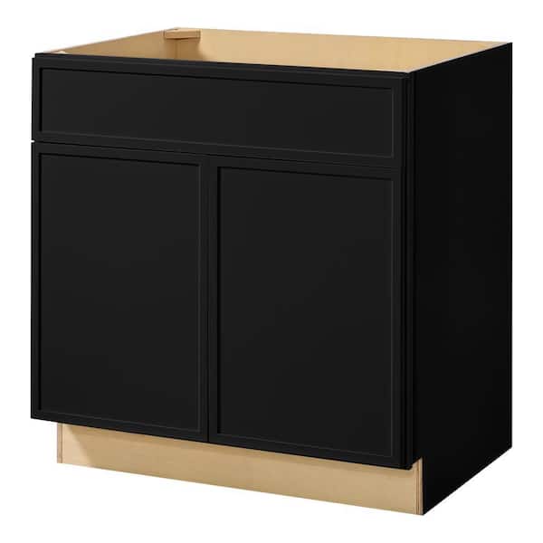 Leyton 33 in. W x 24 in. D x 34.5 in. H Ready to Assemble Plywood Slim Shaker Sink Base Kitchen Cabinet in Raven Black