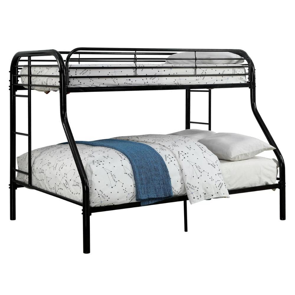 Benjara Black Twin Over Full Adjustable Bunk Bed with Ladders BM186436
