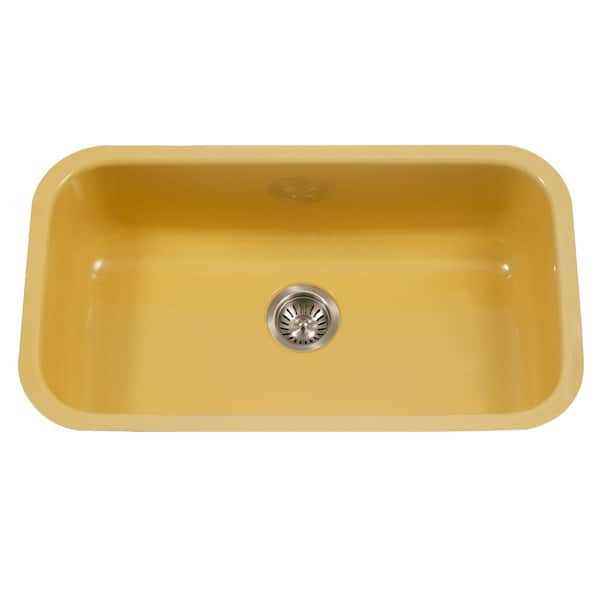 HOUZER Houzer Porcela 31 in. Lemon Porcelain Enamel Steel Undermount Single Bowl Kitchen Sink - PCG-3600 LE