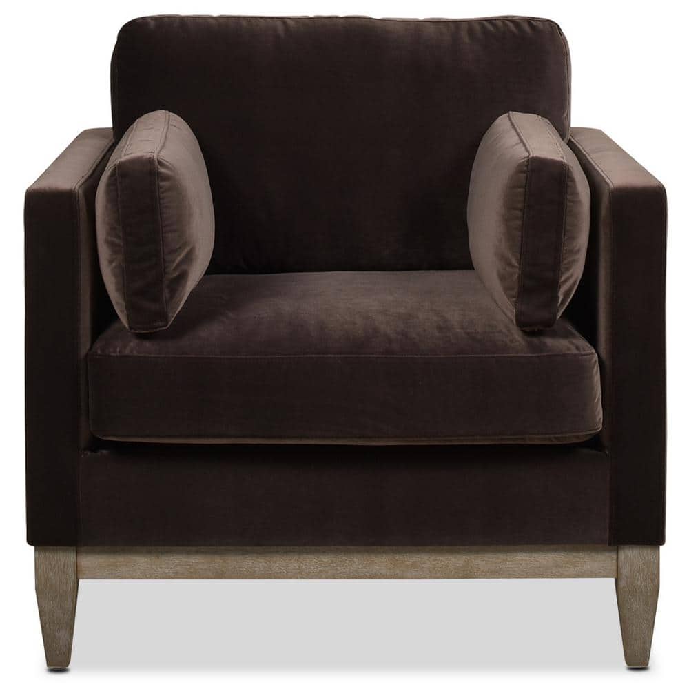 Knox Deep Brown Velvet and Wood Armchair 36"