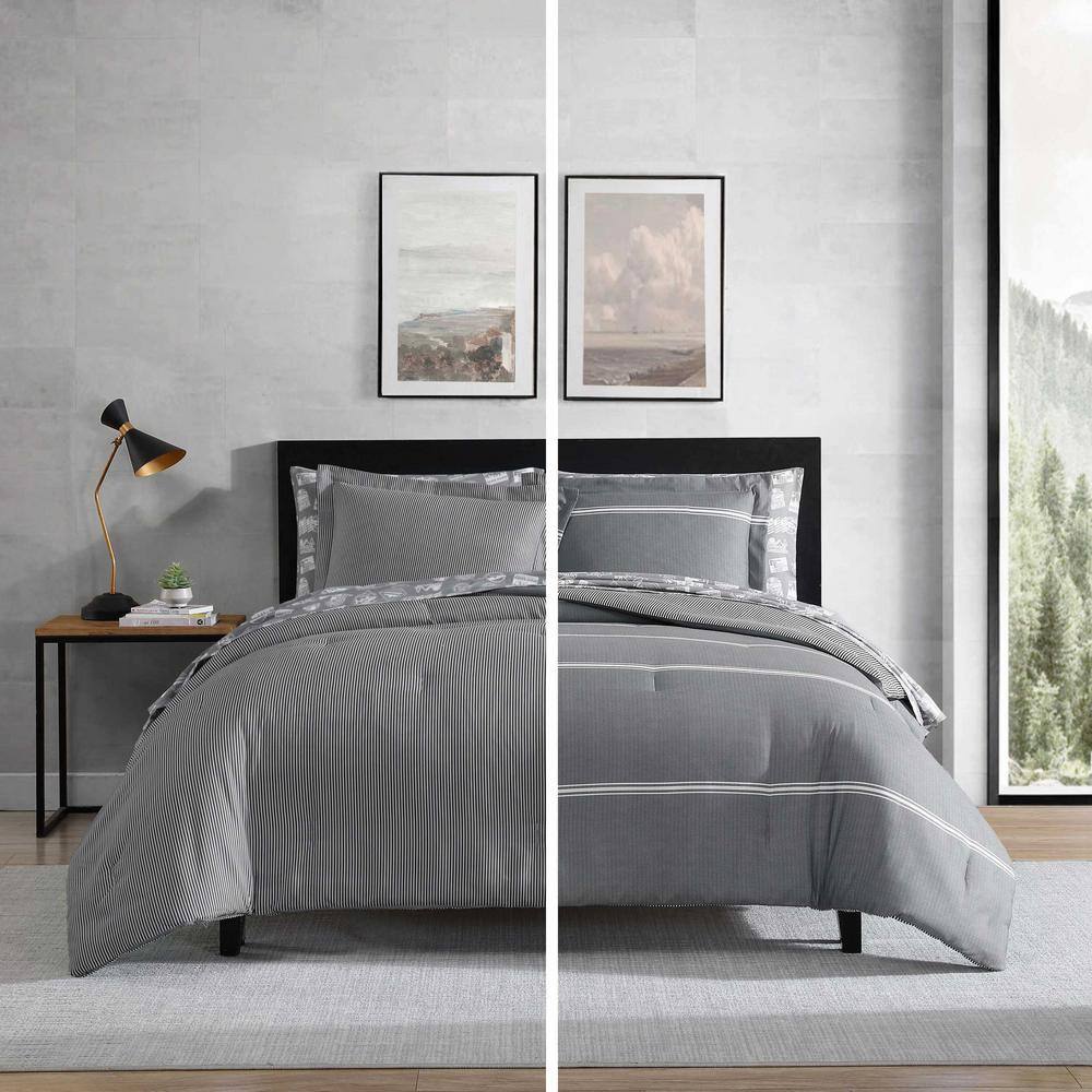 Gray Twin Microfiber Reversible Bedding Set