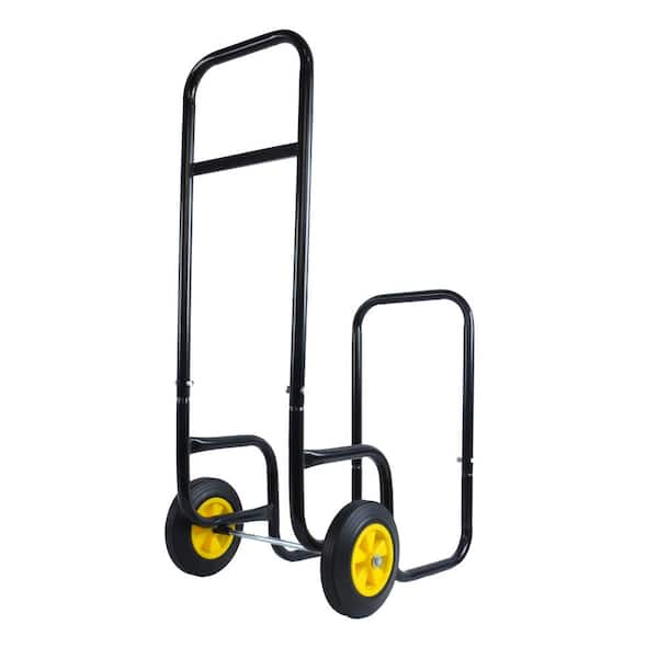 Otryad Firewood Log Cart Carrier, Outdoor or Indoor Black Steel Wood Rack Storage Mover, Serving Cart