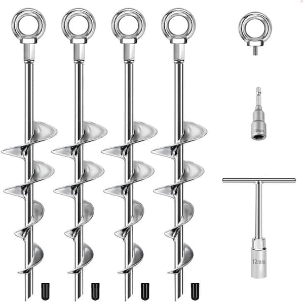 18" High Wind Earth Auger Anchors Heavy Duty (4-Pack) - Windproof Metal Earth Auger Anchors & Trampoline Stakes