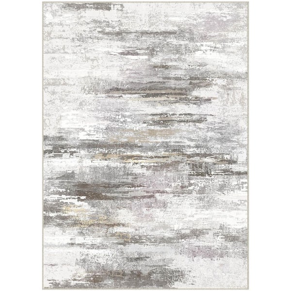 Tornado Gray/Brown 9 ft. x 12 ft. Washable Modern Abstract Area Rug