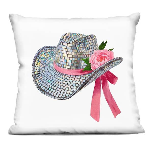 Chic Bow on Disco Hat Pink Abstract Polyester 18 in. x 18 in. Throw Pillow