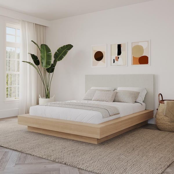 ベッドフレーム bed frame with mattress Nexera Marconi Gray Oak Frame Queen Size Platform Bed with Storage