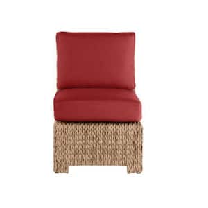 Laguna Point Tan Wicker Armless Middle Outdoor Patio Sectional Chair with CushionGuard Chili Red Cushions