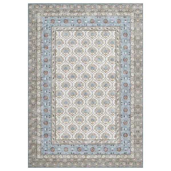 Amelia Chenille Blue 5 ft. x 8 ft. Woven Trellis Polyester Area Rug