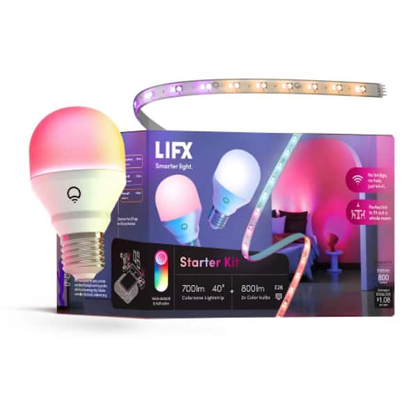 LIFX 2-Pack 60-W Equivalent A19 and One 40 in. Strip Color LED Smart Light Kit, Works w/Alexa/Google/HomeKit Tunable White