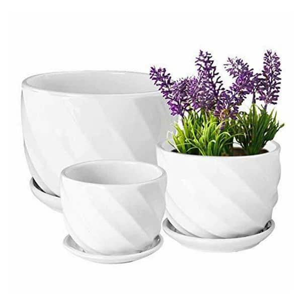 Unbranded Modern Decorative Ceramic Plant Pots Outdoor Pots Set with Saucers (3-Piece)
