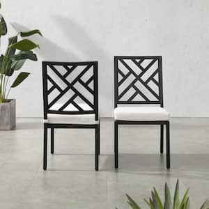 Locke Black Metal Outdoor Dining Chair with Creme Cushions (2-Pack)