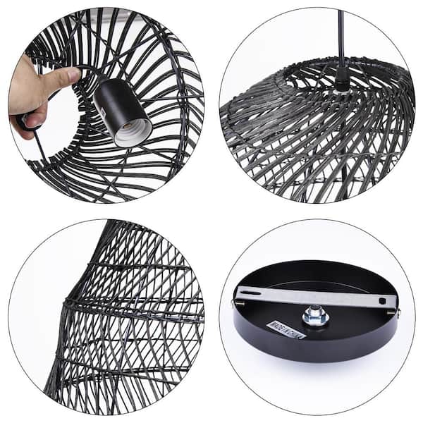 ARTURESTHOME 1-Light Black Rattan Pendant Light Dome Shade