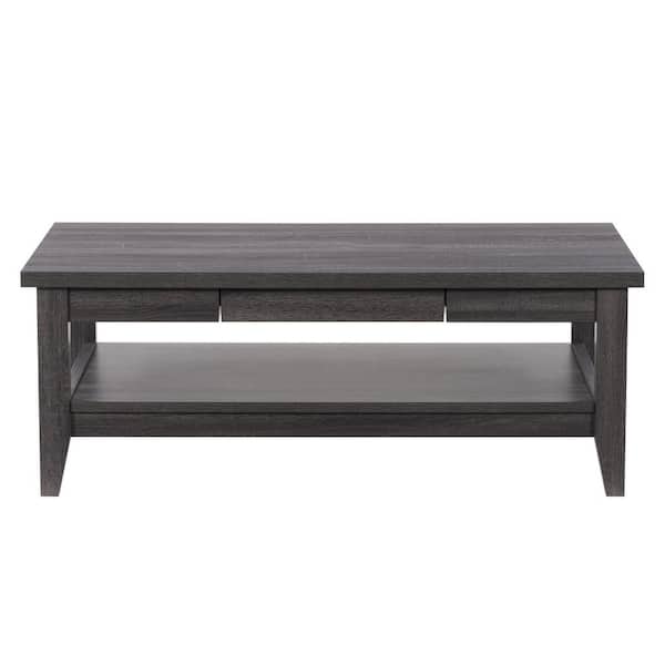 CorLiving Hollywood 47 in. Dark Grey Rectangle Wood Coffee Table with Drawers